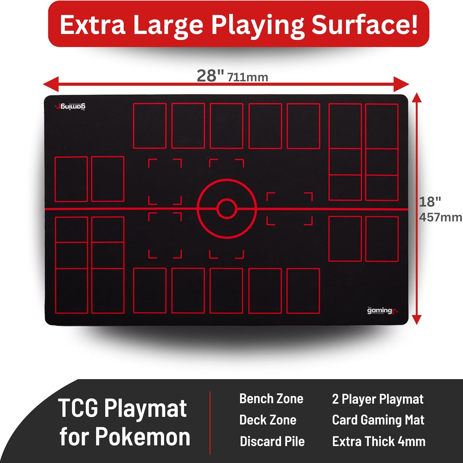 The Gaming Mat Company 2 Player Pokémon Playmat | Black and Red Tradin