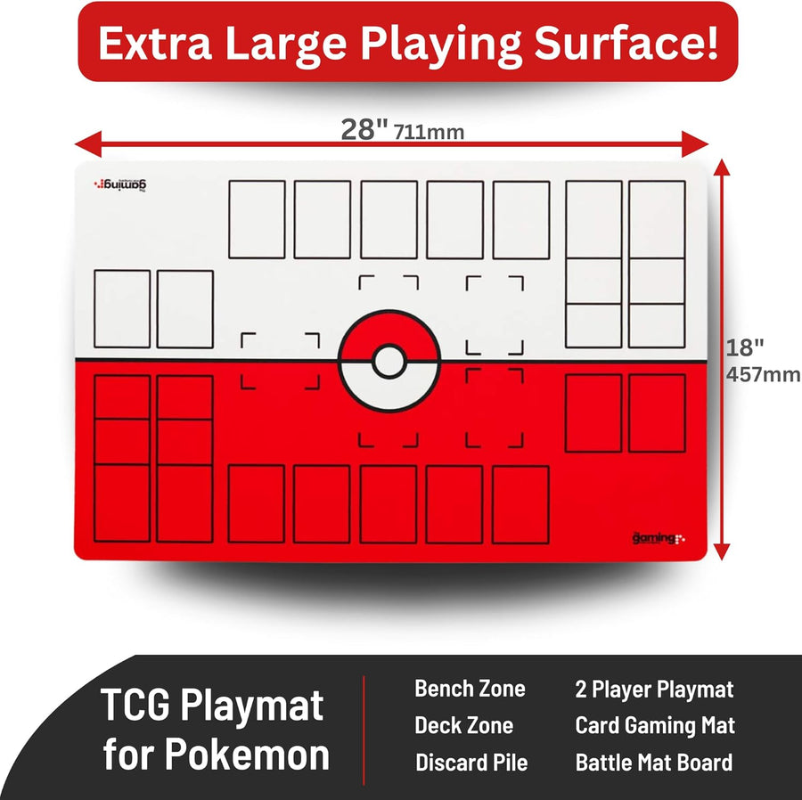 The Gaming Mat Company 2 Player Pokmon Playmat | Red and White Tradin The Gaming Mat Company 2 Player Pokmon Playmat | Red and White Tradin