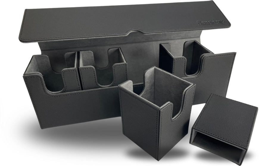 5 in 1 Trading Card Deck Box | 4 PU Leather Storage Cases & Dice Tray | The Gaming Mat Company