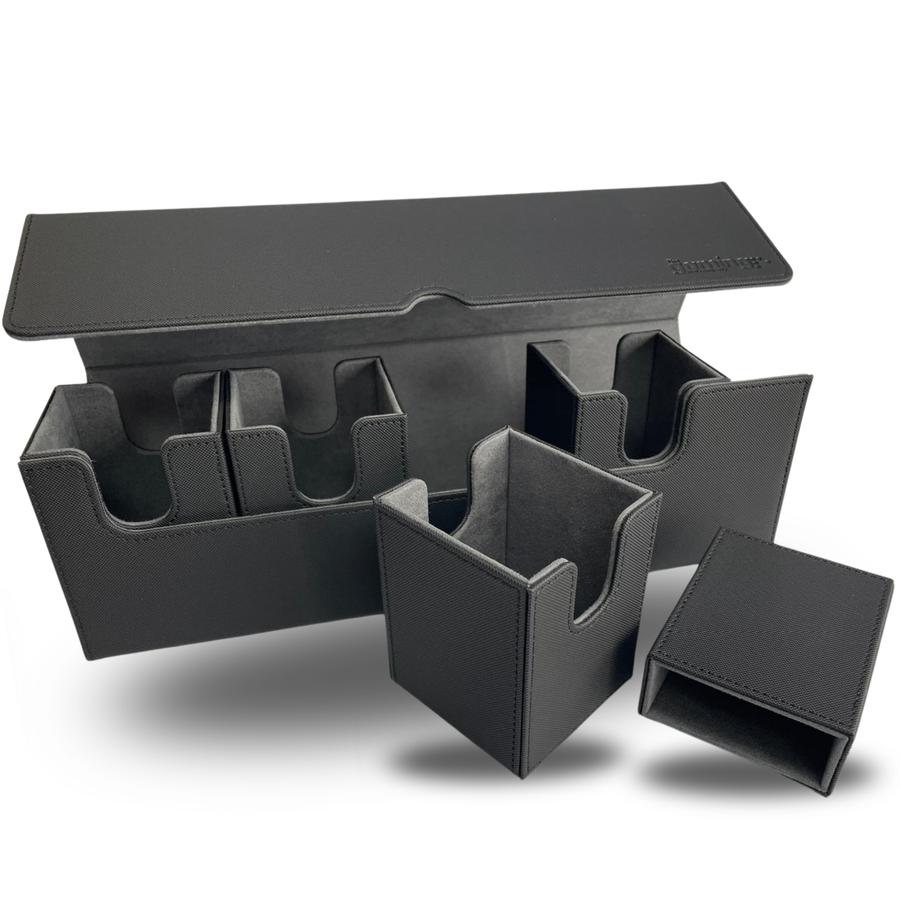 5 in 1 Trading Card Deck Box | 4 PU Leather Storage Cases & Dice Tray | The Gaming Mat Company