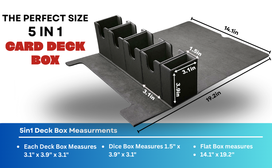 5 in 1 Trading Card Deck Box | 4 PU Leather Storage Cases & Dice Tray | The Gaming Mat Company