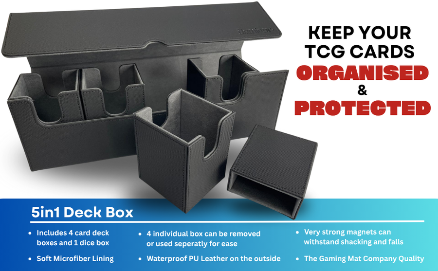 5 in 1 Trading Card Deck Box | 4 PU Leather Storage Cases & Dice Tray | The Gaming Mat Company
