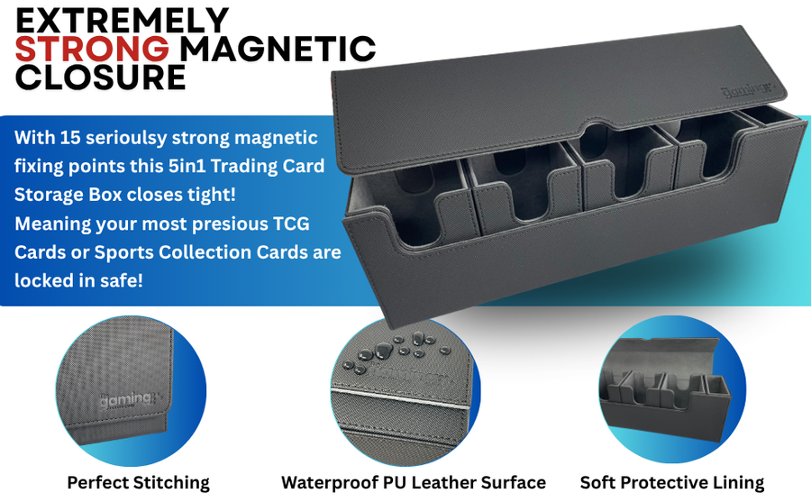 5 in 1 Trading Card Deck Box | 4 PU Leather Storage Cases & Dice Tray | The Gaming Mat Company